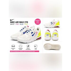 Nike Air Max 270 White Pink Blue Volt Sneakers Women's 9 Used As-Is